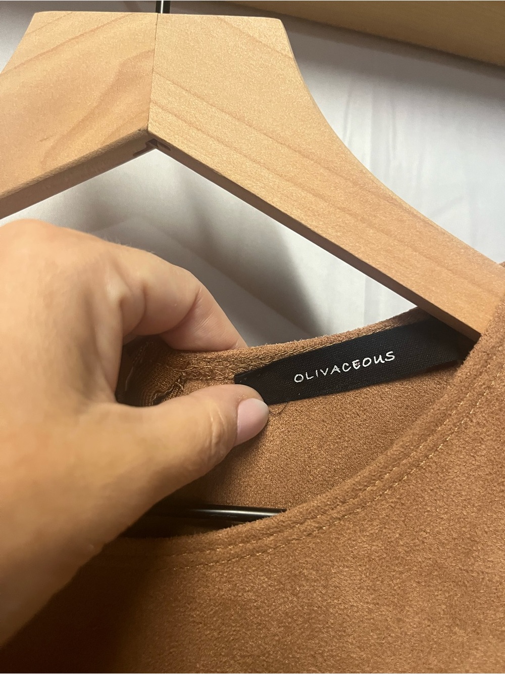 Olivaceous Vegan Suede Mini Dress (rack) - Picture 4 of 11